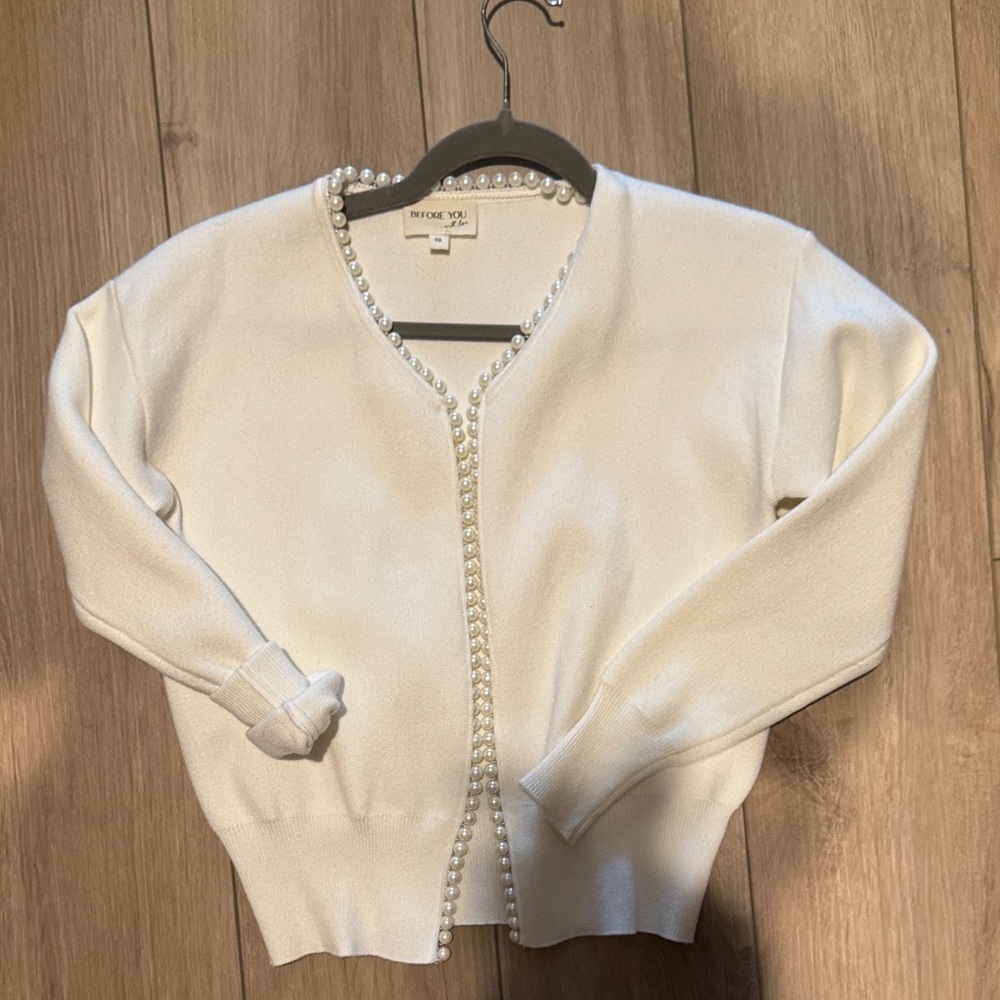 Cream Pearl-Trim Cardigan Sweater - Women